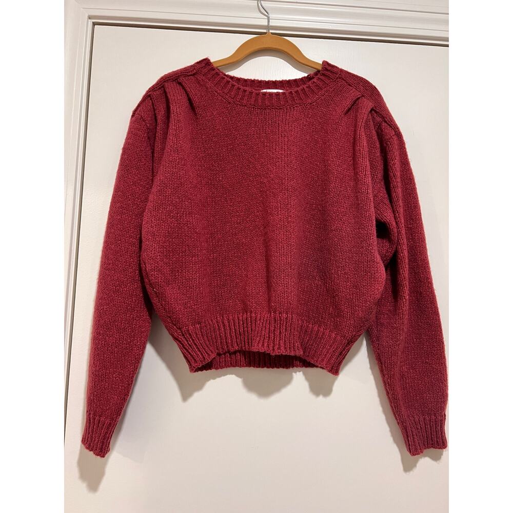 VIGOSS Pleated Sleeve Crop Crew Neck Pink Mauve Sweater W Sz Lg